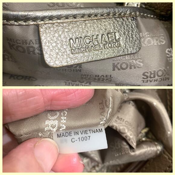 MICHAEL KORS Gold Metallic Leather Grommet Shoulder Tote Bag - Picture 7 of 16